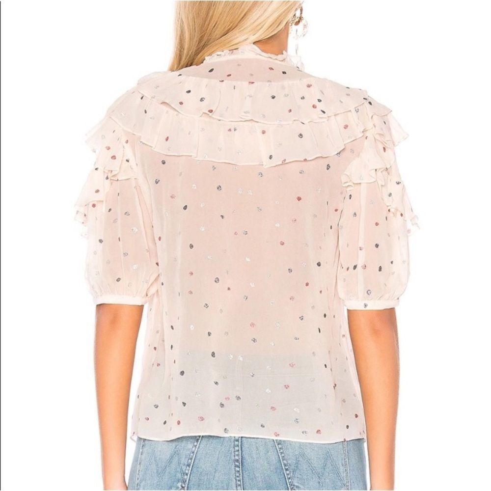 Rebecca Taylor Size 2 Glitter Gem Ruffle 100% Silk Top - Picture 3 of 10